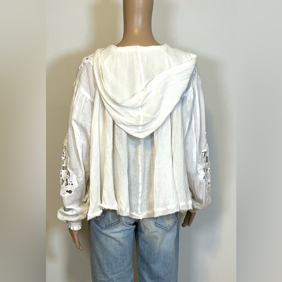 Free People Gauze Embroidered Hooded Blouse Sz:S - Picture 6 of 14